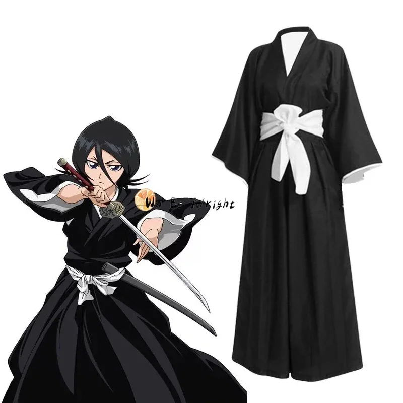 Kuchiki Rukia Kurosaki Ichigo Anime Cosplay Costume Wig Black Haori Robe Outfit Thousand-Year Blood War Samurai Uniform Party