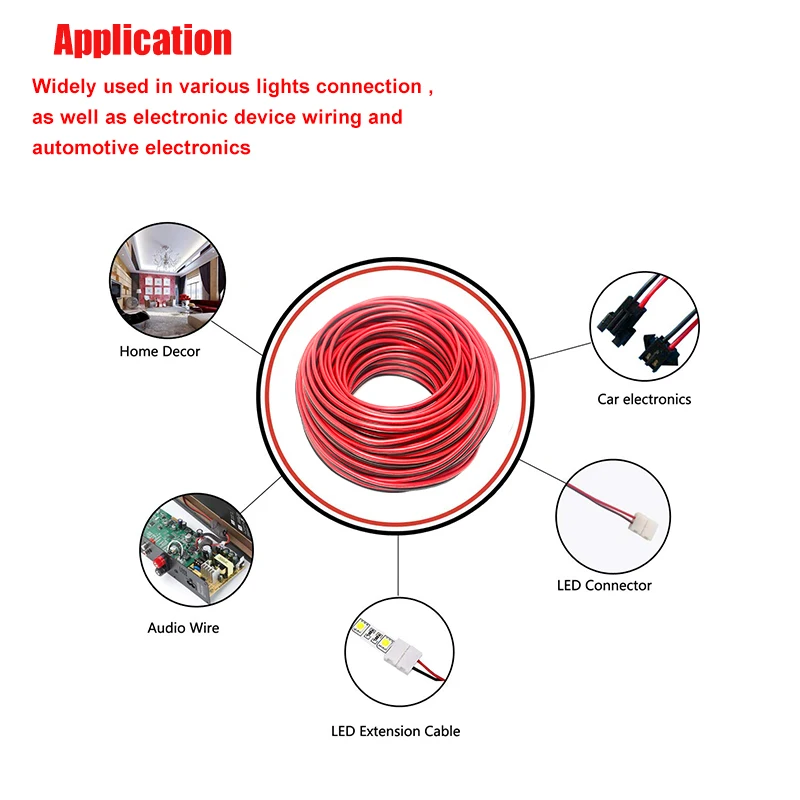 2-pin red and black PVC or silicone extension cable 28awg 26awg 24awg 22awg 20awg 18awg 16awg Tinned copper domestic wire