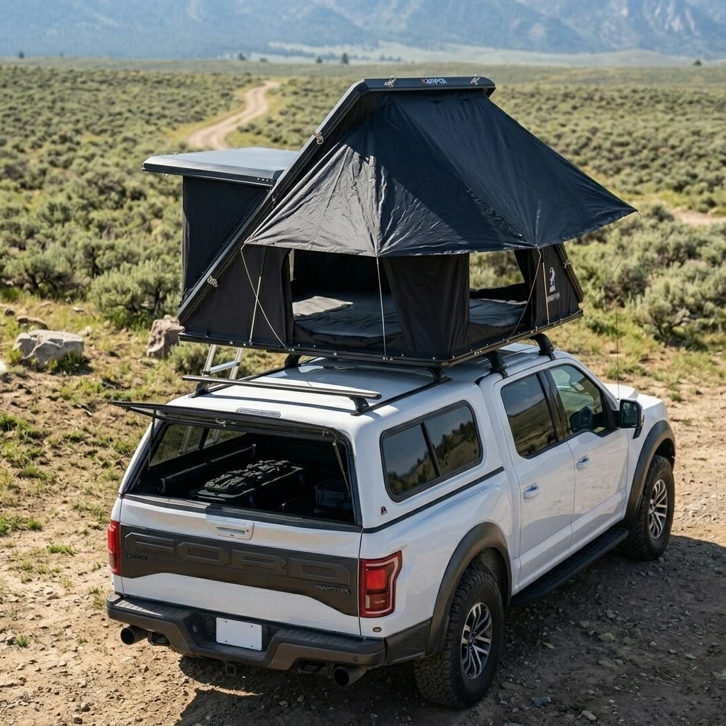 Roof Top Tent Ladder Telescopic - マットレスと伸縮式はしご付き、カスタマイズ可能なABS製ハードシェルルーフトップキャンプテント | 頑丈な構造で素早く設営できる4x4用ルーフテント