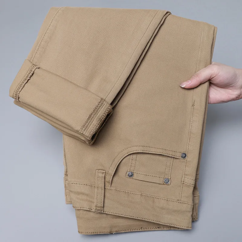 카키색 청바지 남성 스트레치 트렌드 라이트 럭셔리 슬림핏 캐주얼 패션 2025 봄/여름 하이엔드 남성 바지