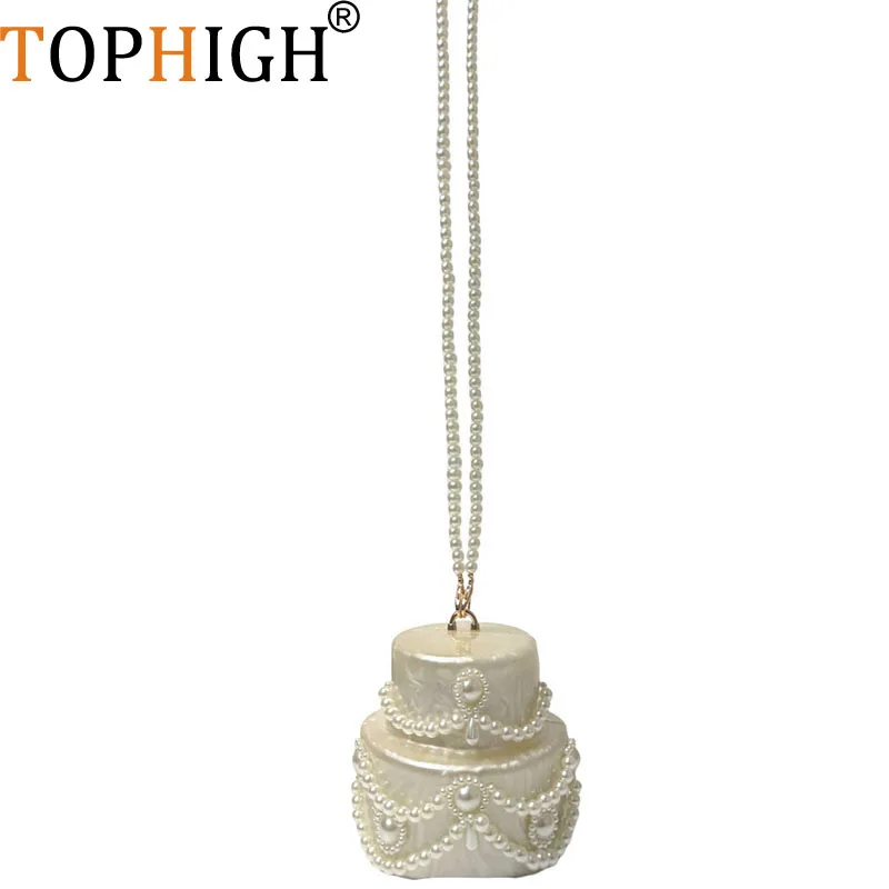 TOPHIGH Women Acrylic Cake Shoulders Bag Cute Pearl Evening Clutch Bag Fashion Pearl Purse Newly Wedding Designer Luxury Bag