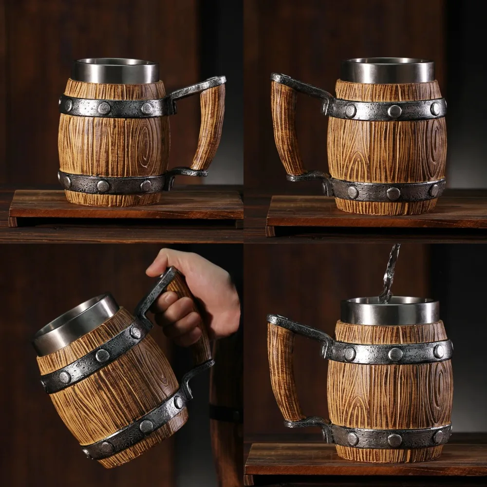 

Stainless Mug Outdoor for Camping, Coffee Goblet Capacity Wooden Ideal Large Barrel Eco-Friendly Steel Unique - Beer Cup Activit