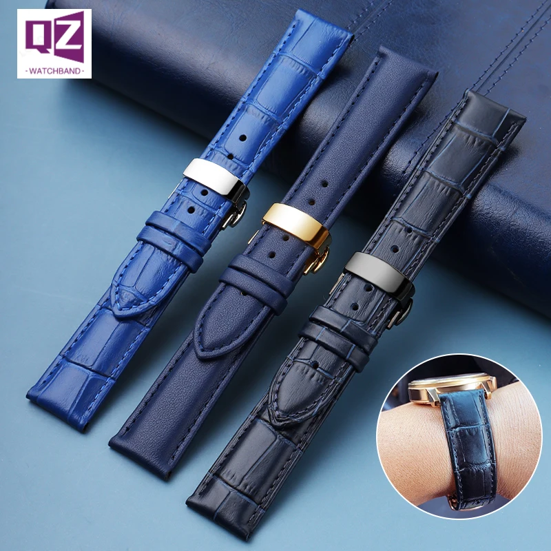 High Quality Genuine Leather Watch Strap for CITIZEN IWC Omega Blue Angel Cowhide Watchband Curved End Bracelet Watches Band