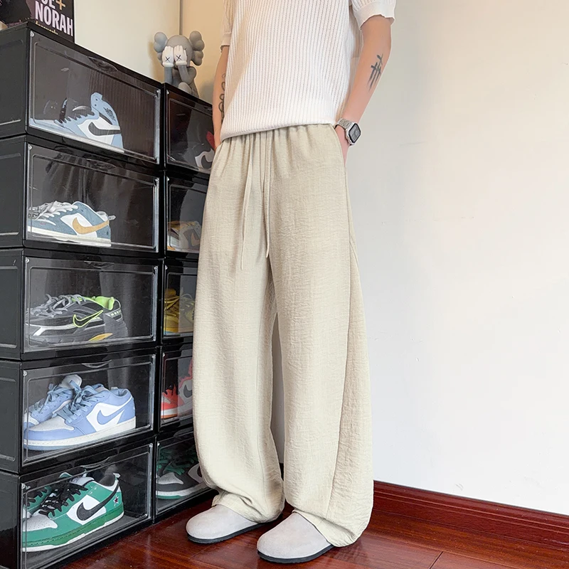 Japanese Men's Cotton Linen Pants Male Summer New Breathable Solid Color Linen Baggy Trousers Streetwear Wide Leg Sweatpants Men - view 4