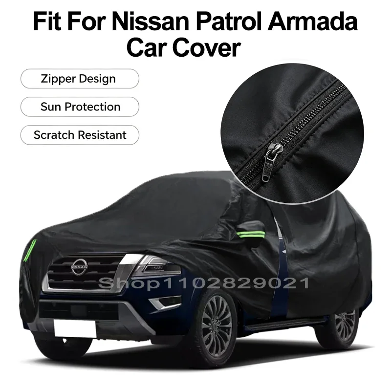 Zipper Door Waterproof Car Cover For Nissan Patrol Armada Windproof Dustproof UV Protection All Weather Auto Protector