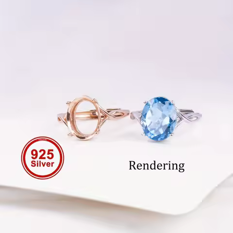 1pc Multi Size Split Shank Oval Prong Bezel Rose Golden Solid 925 Sterling Silver Adjustable Ring Set Gemstone Fitting