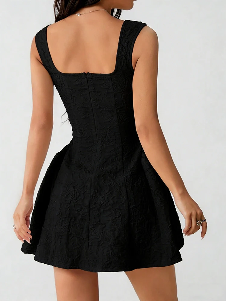 Summer New Women's Dresses Solid Sexy Sleeveless Square Neck Streetwear Fashion Floral Lace A-Line Mini Dress Female Clothing