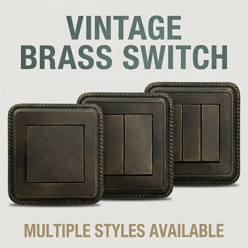 Brass Retro Wall Switch Panel Antique Bronze Textured Quick Wiring Large Terminal for Vintage Home Hotel Renovation