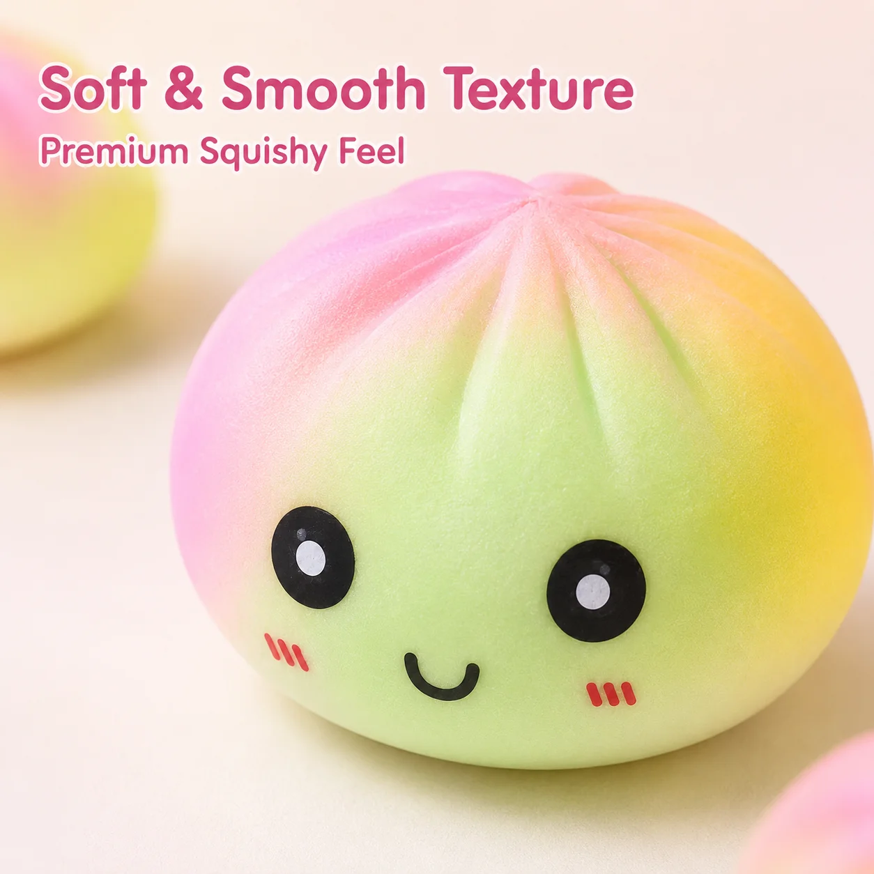 Cute multicolor gradient dumpling squeeze sensory toy, soft anti-anxiety hand press toy, comes with a faux bamboo steamer storage box, ready-to-sell retail packaging, random colors, party classroom prize holiday gift