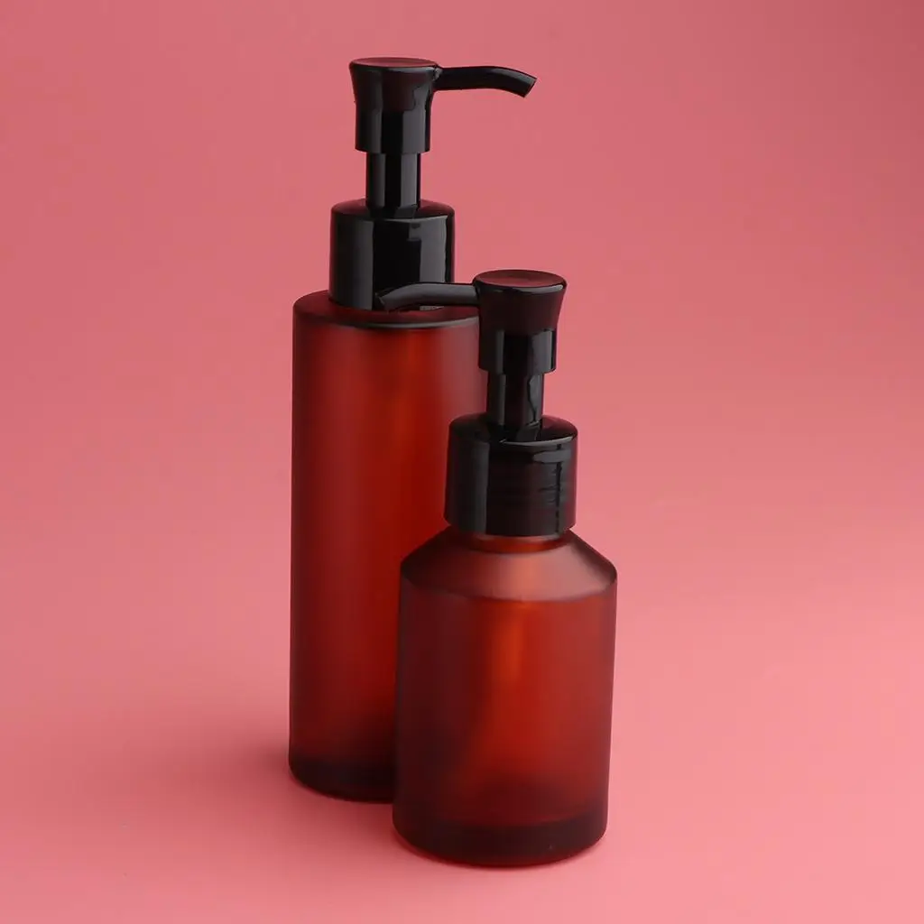 Dark Brown Glass Pump Bottle Leak Proof Refillable Spray Cosmetic Jar for Liquid Foundation Lotion Moisturizer