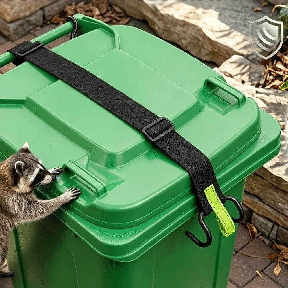 Anti Slip Adjustable Trash Can Lock Tear Resistant Adjustable Garbage Can Lock Security Strap Raccoon Bear Proof Bin Lid Lock
