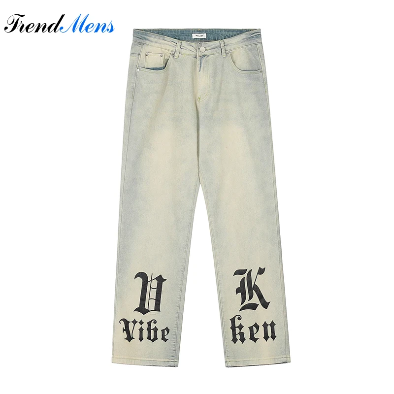 

Summer Baggy Pants Y2k Jeans for Men Straight-leg Print Pantalon Homme Streetwear Ropa Hombre Cotton Casual Denim Trousers Emo