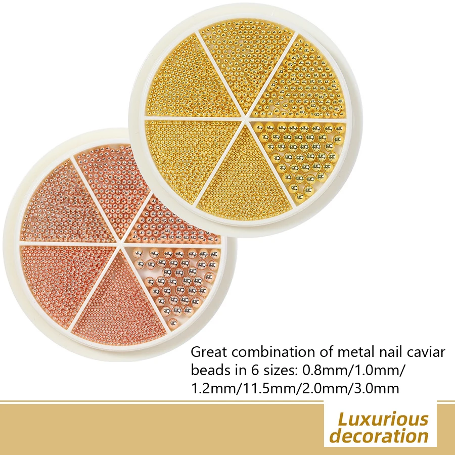 6 Grids Nail Art Tiny Steel Caviar Beads 0.8-1.5mm Mixed Size 3D Design Rose Gold Silver Jewelry Manicure DIY Decoration image 2