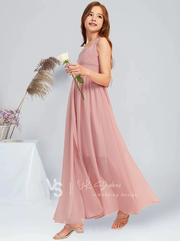 Vestido de dama de honor junior de gasa asimétrico con forma de corazón, vestido de niña de flores con rubor, vestido de comunión de verano para boda para junior