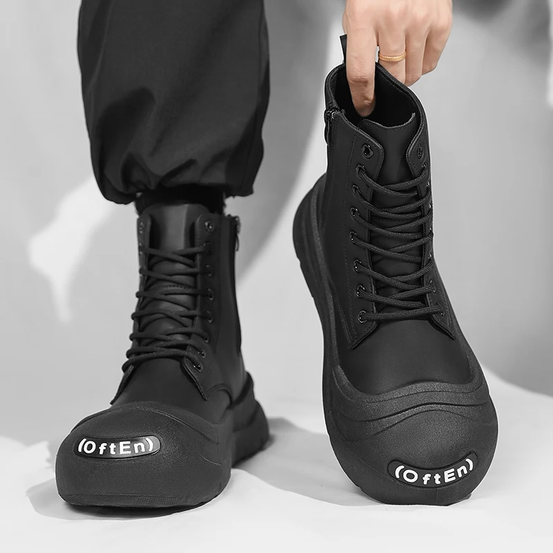 Men's new casual fashion comfortable four season versatile high top boots casual boots outdoor thick soled commuting work boots