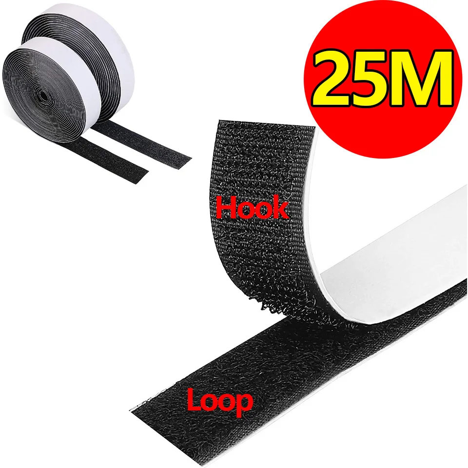 Magic Sticker Tape Self Adhesive Extra Strong Double Sided Adhesive with Sticker Pad Fluffy Hook and Loop Fastener White Black