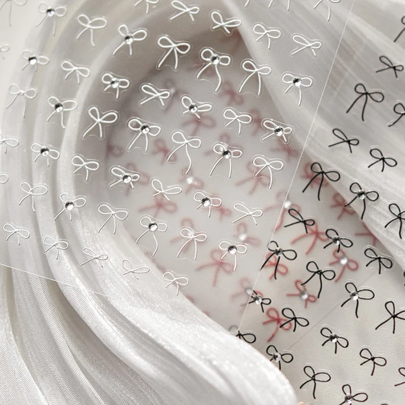 1PCS Black White Ribbon Fashion Cartoon Nail Decals DIY Accessories for Manicure 3D Japanese Mini Bow Nail Art Stickers