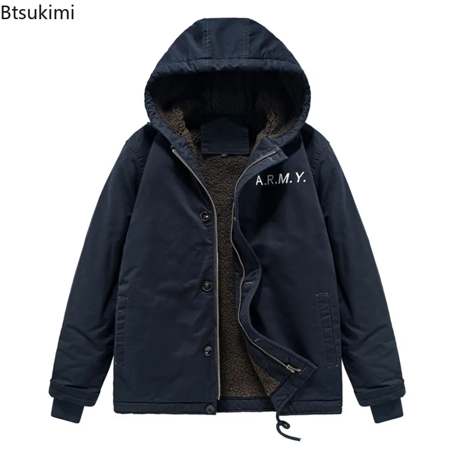 Winter Jackets Men's Thicken Warm Casual Hooded Coats Outdoor Windbreaker Bomber Jackets Men Vintage Loose Cotton-padded Jackets