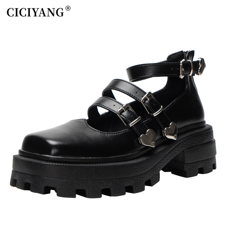 CICIYANG Ladies Platform Mary Janes Pumps Patent Leather Belt Buckle Women Gothic Cute Punk Shoes  Chunky Brand Design Footwear