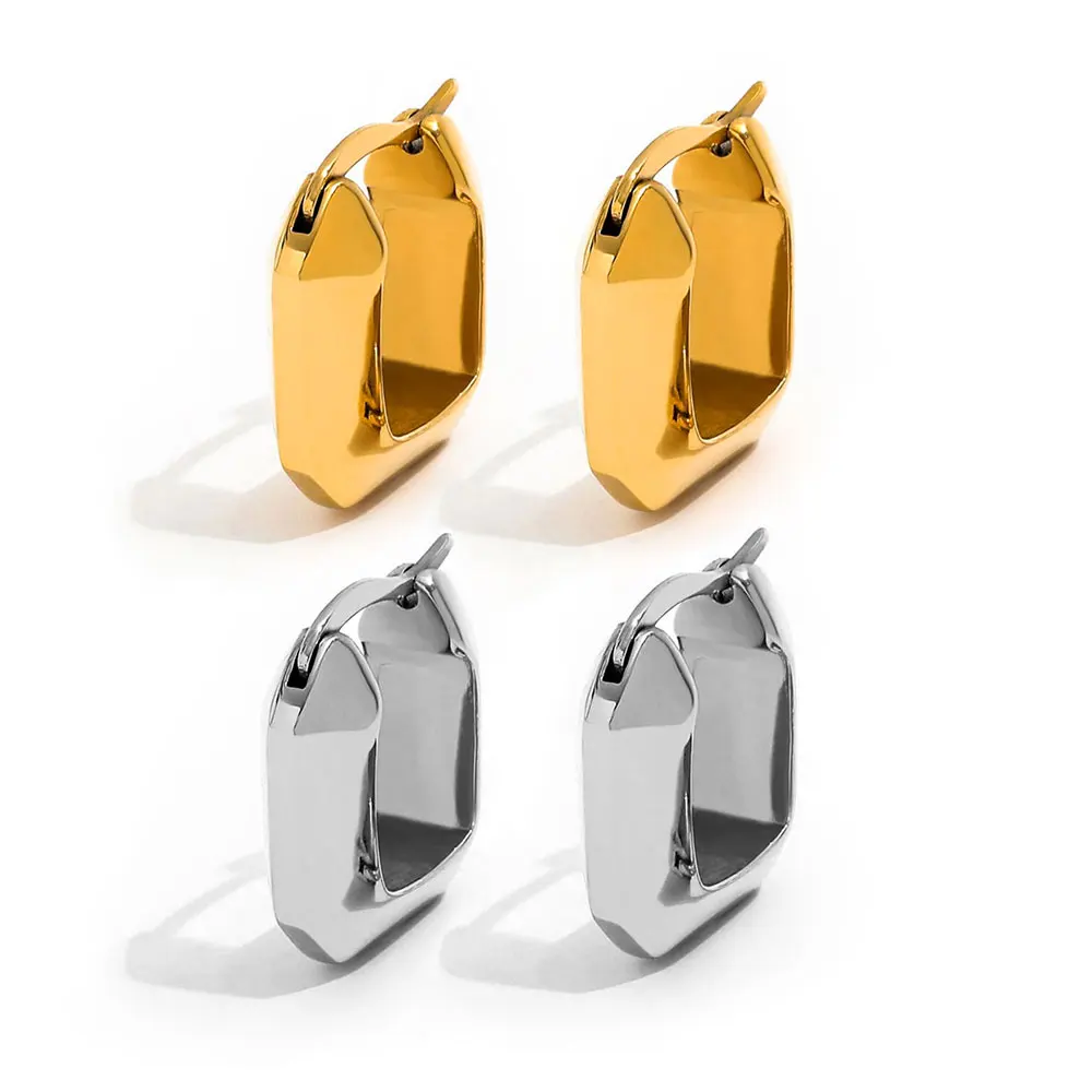 

Joolim Jewelry High Quality PVD Wholesale Waterproof&No Fade Fashion Geometric Simple Huggie Stainless Steel Earring for Women