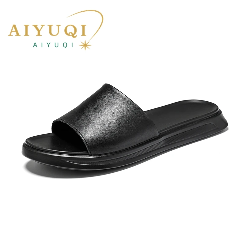 

AIYUQI Men Slippers Summer 2023 New Genuine Leather Wear Men Slippers Fashion Flip-flops Non-slip Beach Shoes Men