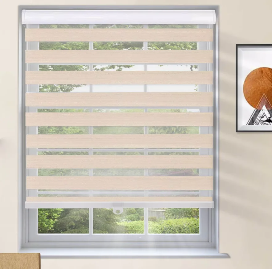 New Type Customizable Dual Layer Noise Proof Semi Blackout Manual Spring Controll Zebra Blinds For Windows