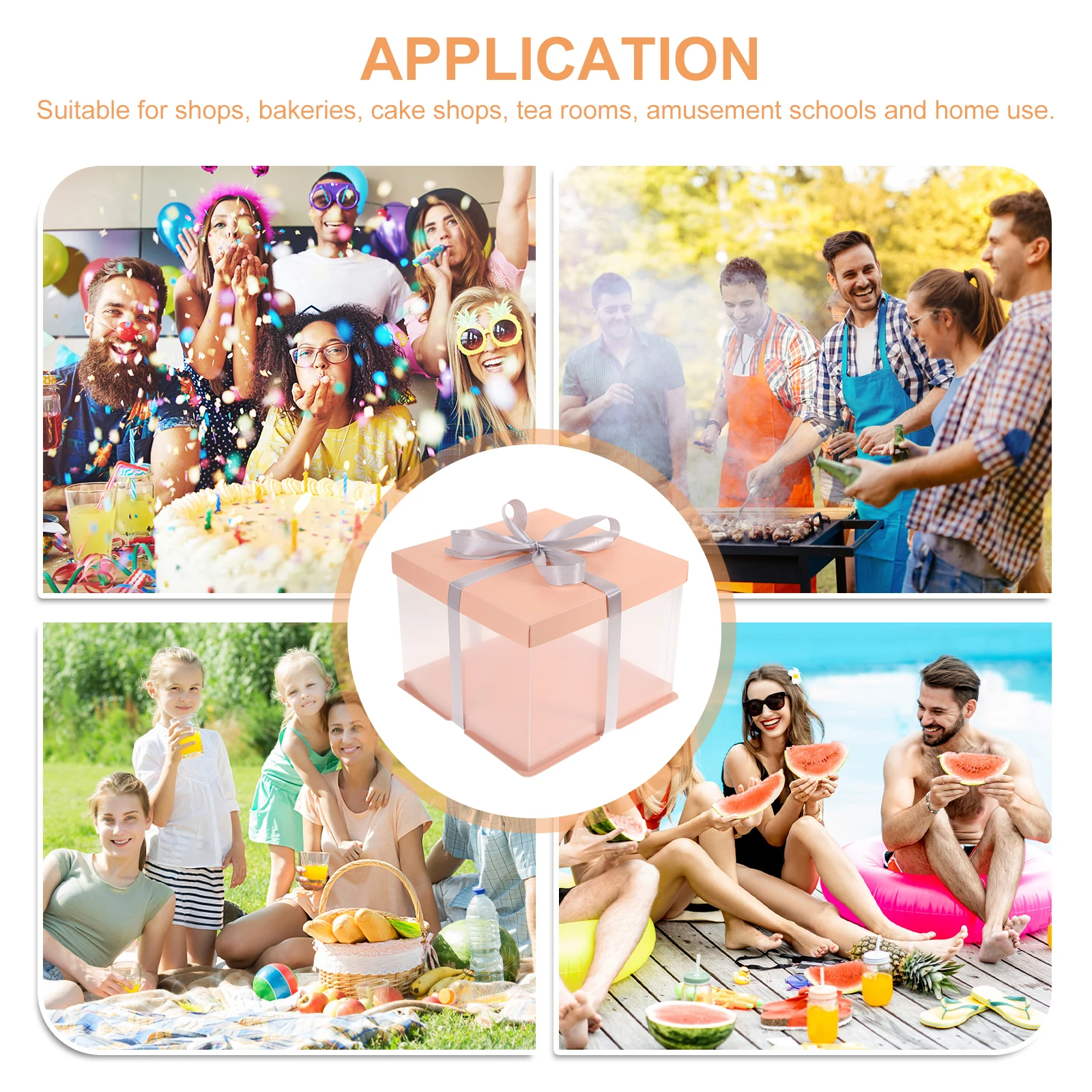 

5pcs Transparent Cake Box Leak-Proof Food Container With Ribbon For Birthday Holiday Travel Outdoor Picnic Baking