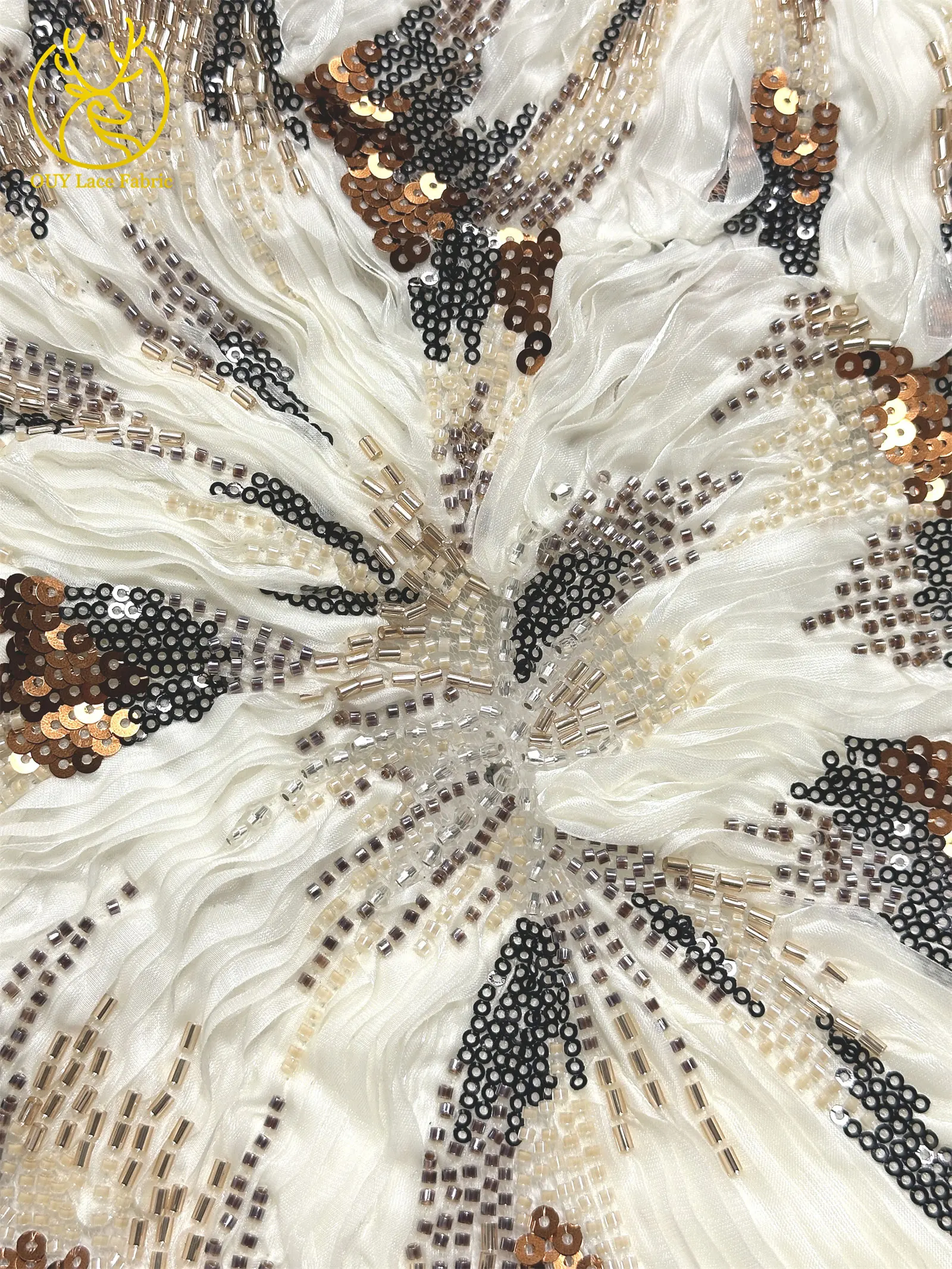 Neues Design Afrikanischer Perlen-Spitzenstoff 2026 Hochwertige 3D Französische Nigerianische Pailletten-Netztüllspitze für Damen-Partykleider zum Nähen – Detail 14