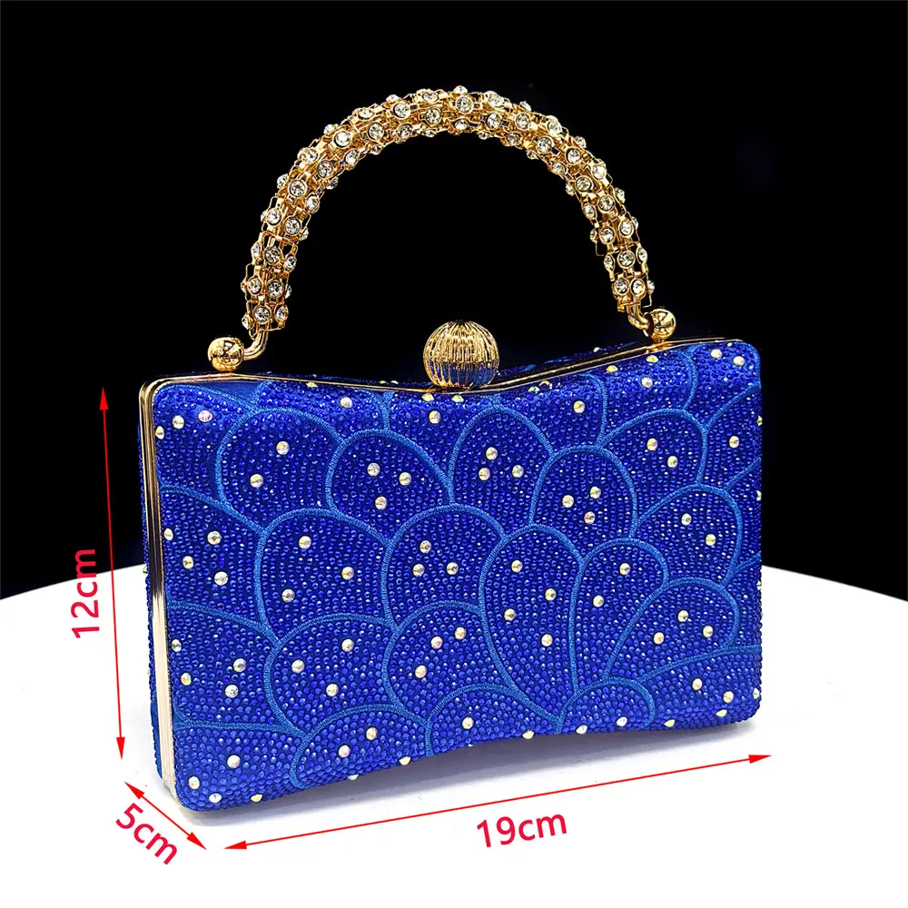 Pointed Top Grace Elegant Royal Blue Rhinestone Low-Heel Shoes & Handbag Set – Luxury Wedding & Party Accessories view 5