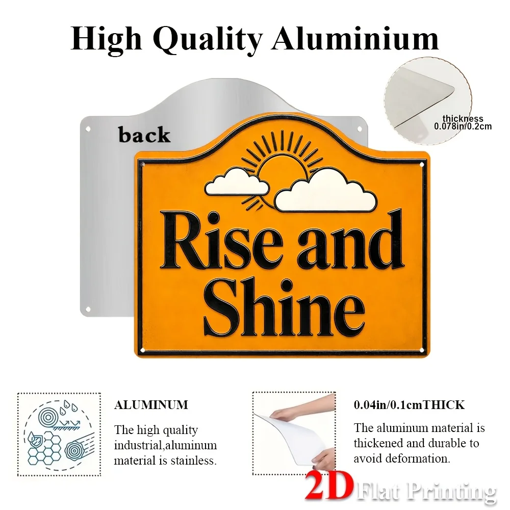 1pc 2D Flat Sign Artwork Showcasing 'Rise And Shine' With A Sun And Clouds, Ideal For Decorating Your Kitchen, Bathroom