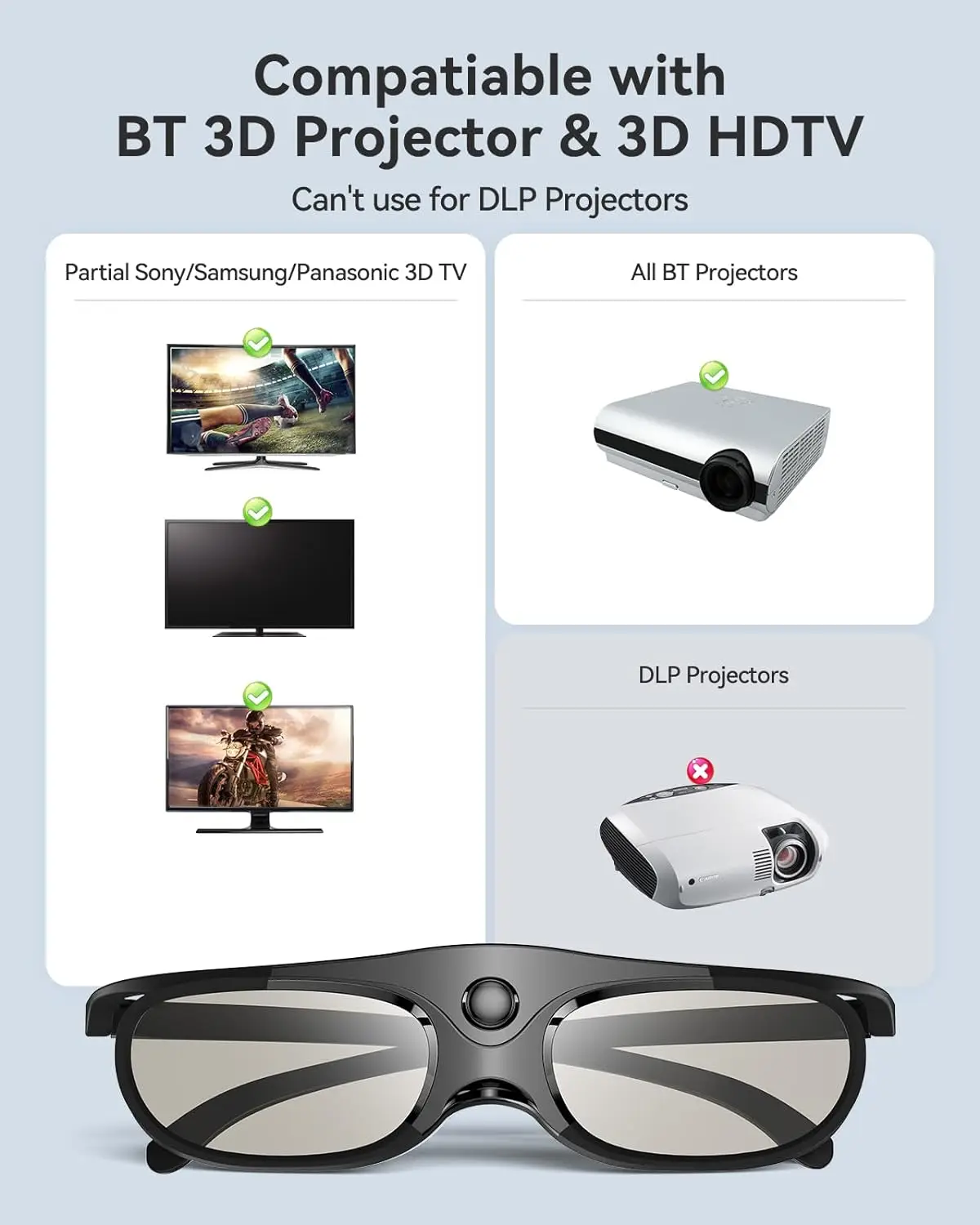 Active Shutter 3D Glasses Compatible with Epson 3D Projector TDG-BT500A TDG-BT400A TY-ER3D5MA 120Hz Rechargeable 40H Working