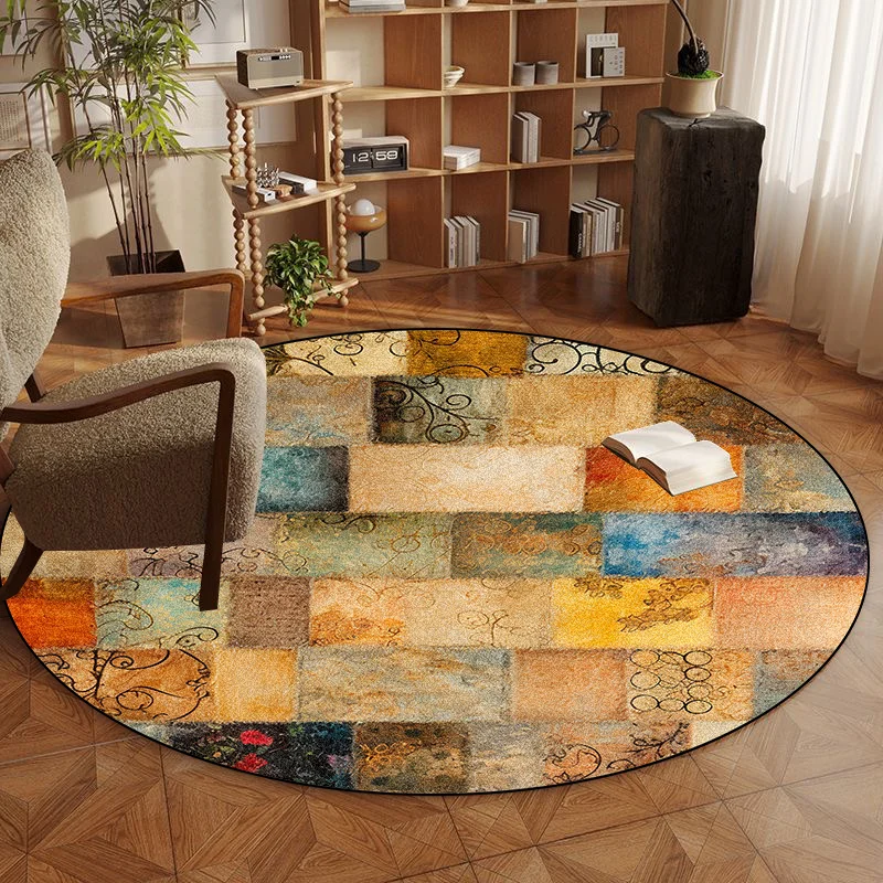 Retro Persia Round Rugs for Bedroom Study Chair Mat Living Room Decoration Large Area Rugs Non-slip Entrance Doormat Washable
