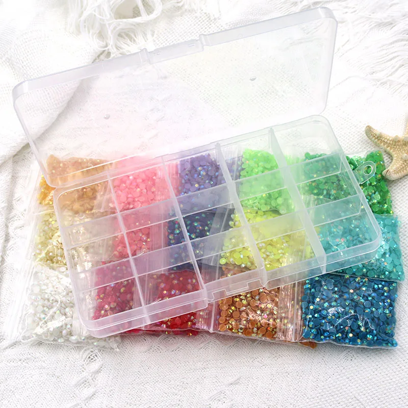 Nail Decoration Boxed 24 Compartments 4mm Mix Candy Colors Jelly AB Flatback Resin Non Hot Fix Rhinestones 3D Nail Art DIY