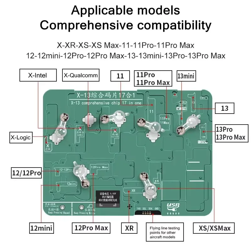 YCS X-13 Comprehensive Chip 17in1 Voltage and Current Detection Short Circuit Alarm Chip Test Stand for IP X-13PM Repair Tester