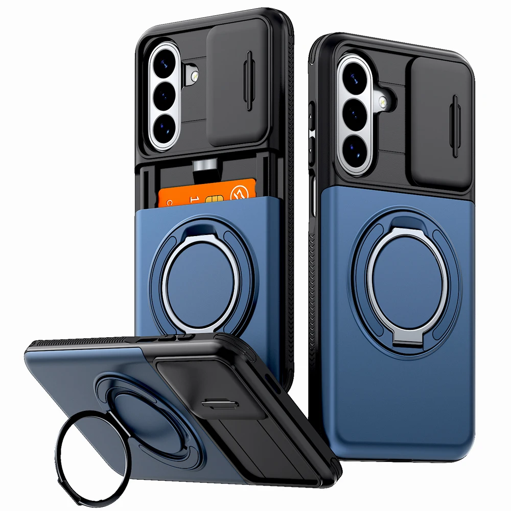 Armor Magnetic Case For Samsung Galaxy S26 S25 S24 FE Plus Phone Wallet Card Slot Ring Stand Holder Lens Protective Cover Funda