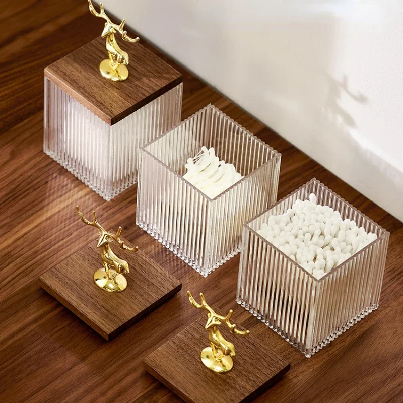 

Elk Cotton Swab Box, Lipstick Jewelry Leather Band Storage Boxes, Light Luxury Creative Acrylic Floss Storage Containers