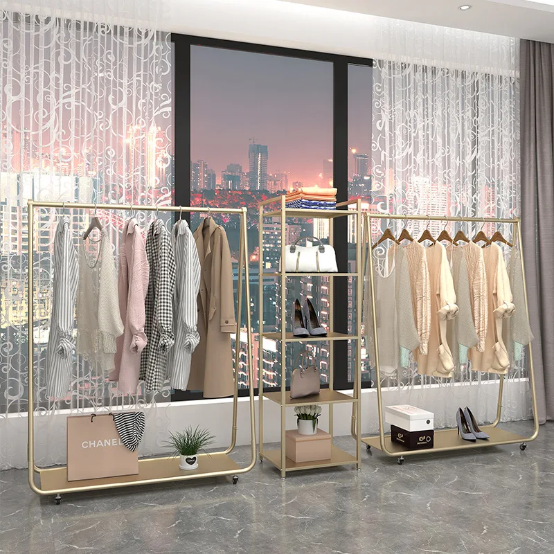 

Clothing store bag rack display rack gold clothing rack women's clothing store shelf floor-to-ceiling simple clothes and hats