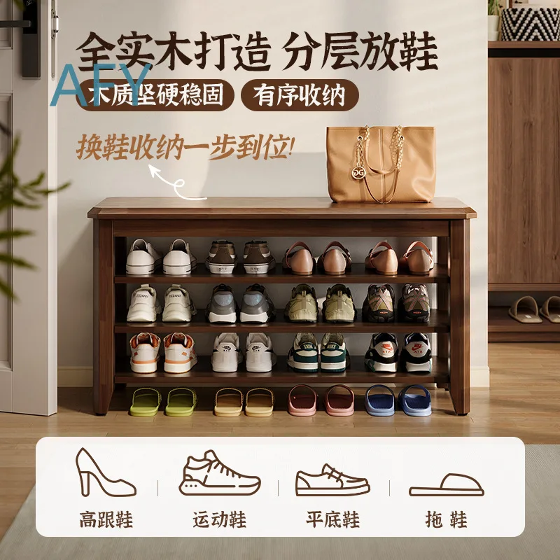 Solid Wood Shoe Rack for Home Entryway for Mingzheng Furniture Factory Multi-Tier Shoe Bench with Storage for Changing Shoes
