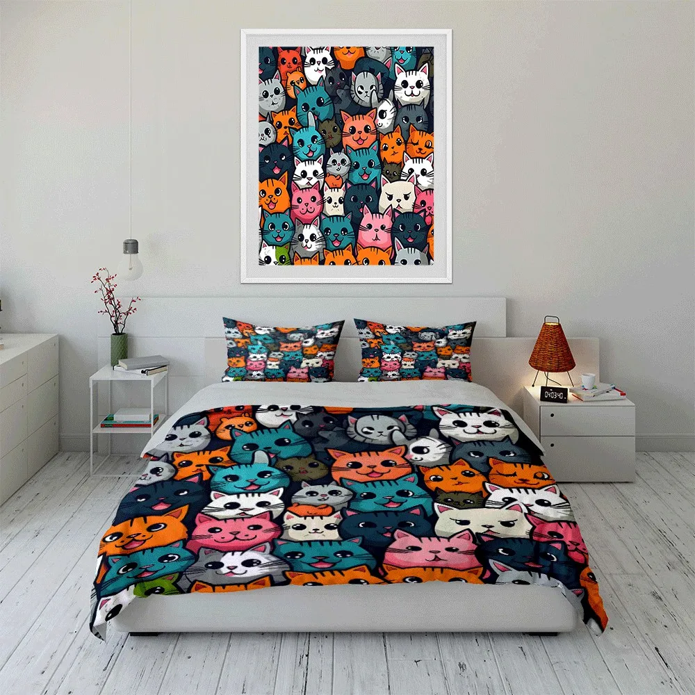 Playful Cat-Themed Gift Set Exquisite three-piece bedding set gift for kids and adults