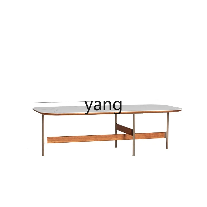 

Yjq Coffee Table Rectangular Minimalist Small Apartment Stone Plate Solid Wood Combination Small Coffee Table Living Room Home