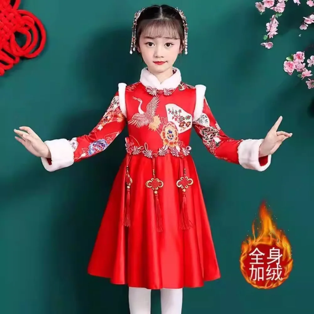 

Cheongsam Dress Qipao Hanfu Ethnic Style Chinese New Year Clothes for Kids Girl Dresses Children Clothing Performance Costume
