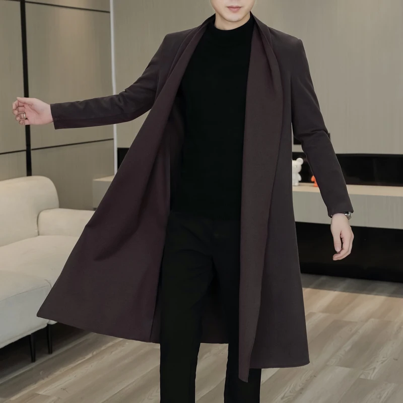 

Autumn Winter Long Warm Smart Casual Overcoat Woolen Coat Men Luxury Wool Blends Overcoat