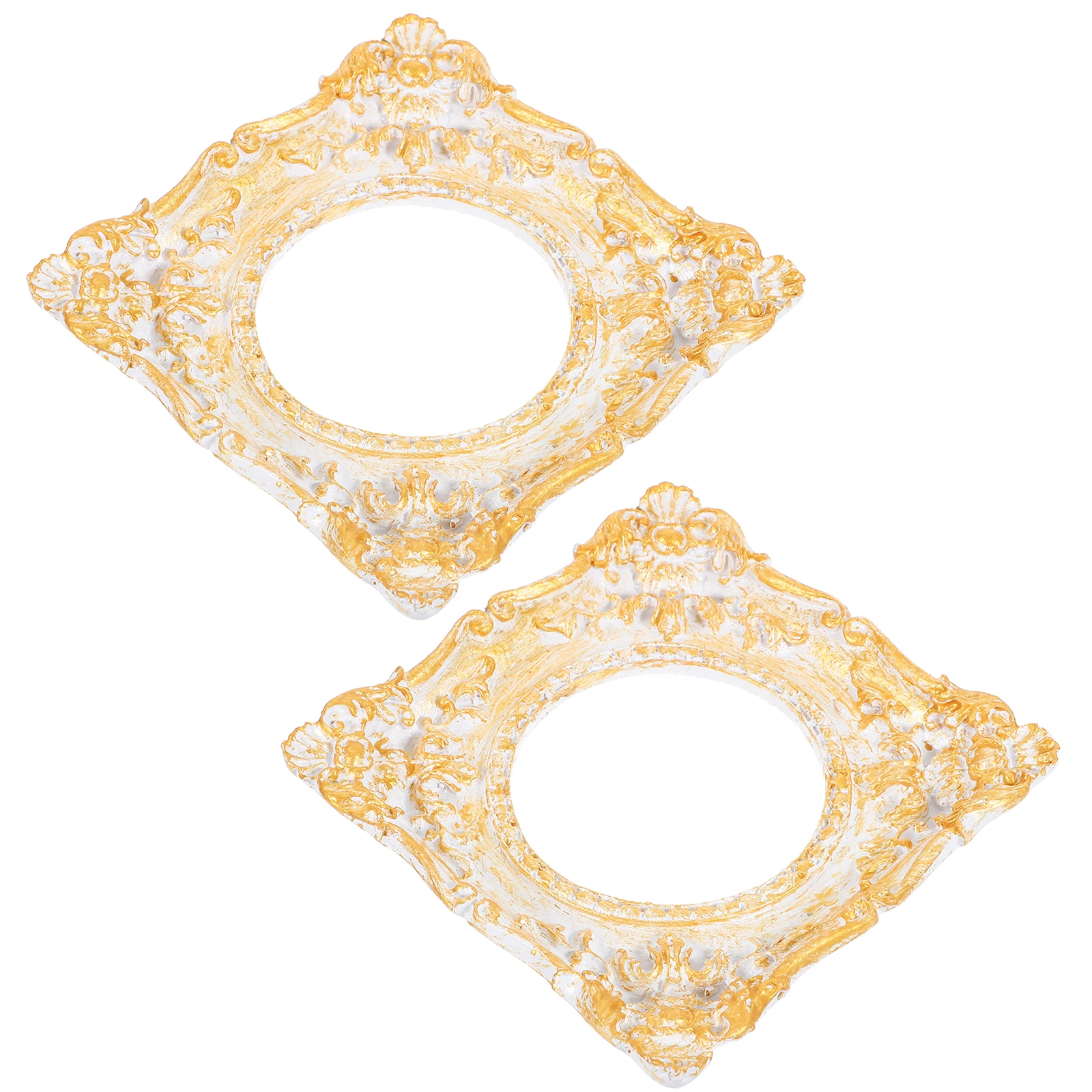 

2pcs Vintage Golden Retro Picture Decorative Photo Frame Ornament Display Art Frame Resin Small Gold Frames For Family