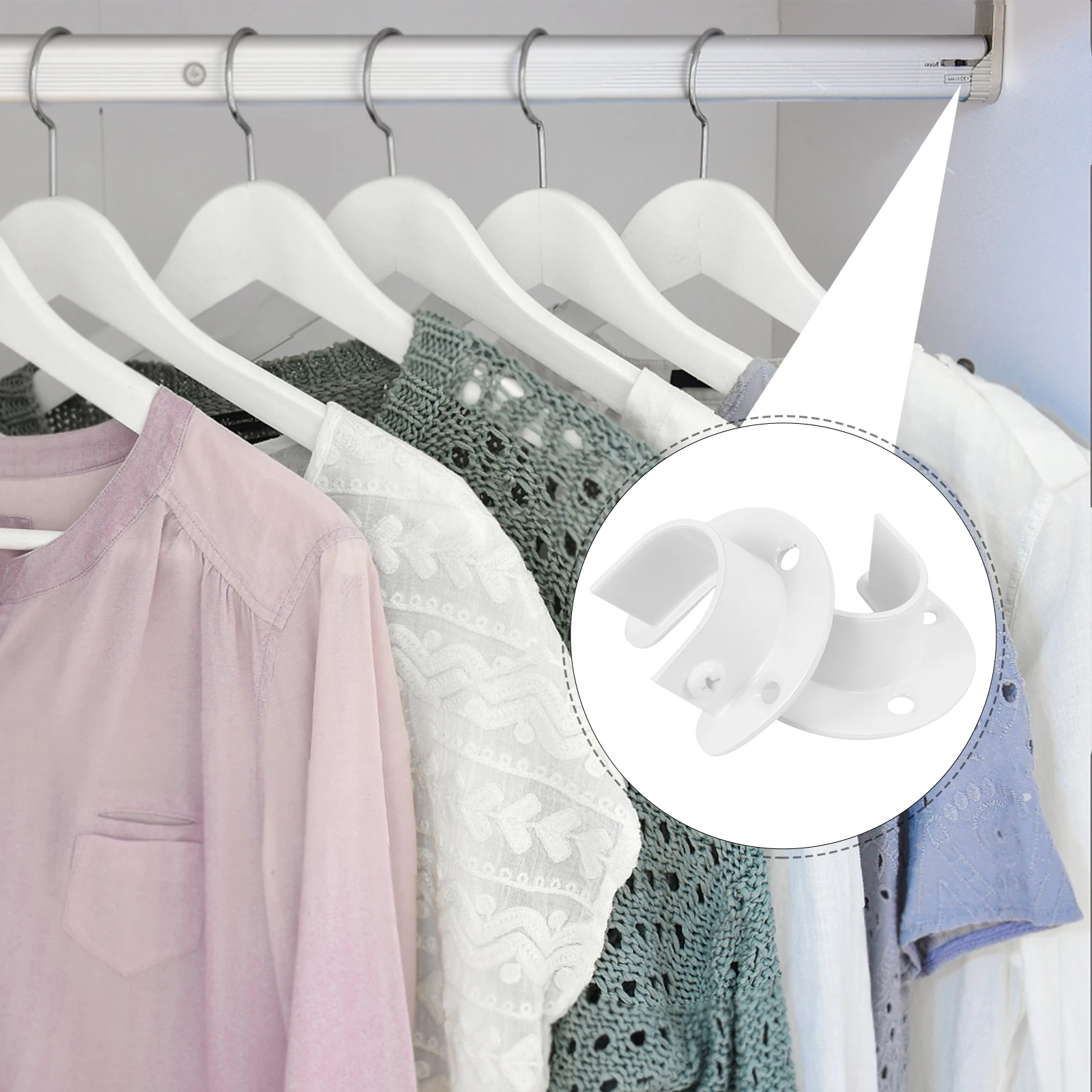 

4Pcs Thickened Stainless Steel Curtain Rod Brackets White 32mm Shower Closet Wardrobe Socket End Supports Hardware