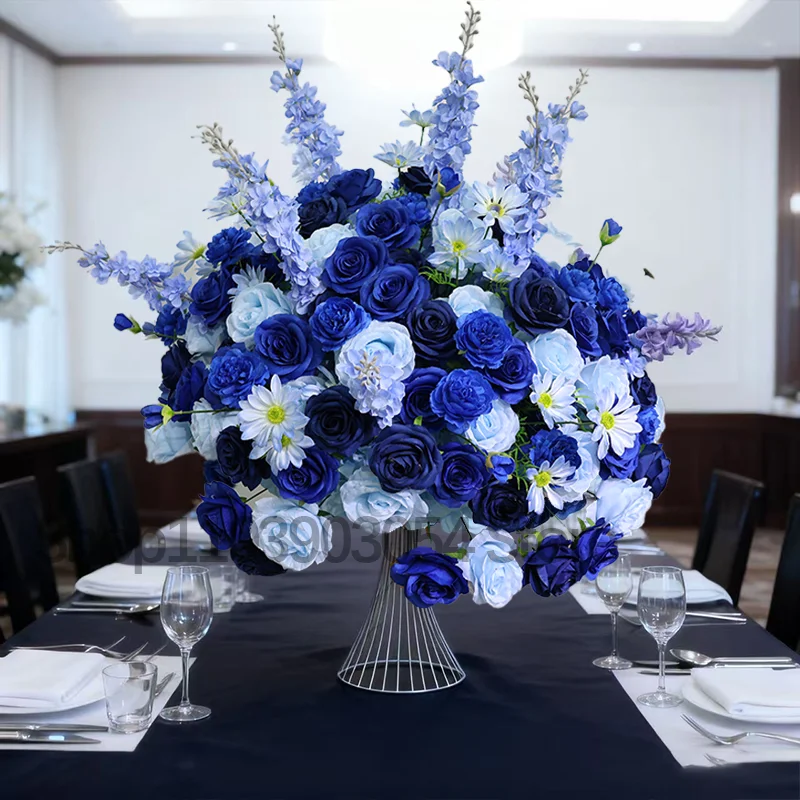 Blaue Künstliche Rose Delphinium Große Blumenkugel Tischdekoration Event Hochzeitsdekoration Blumenarrangement 80/70/60cm – Detail 2