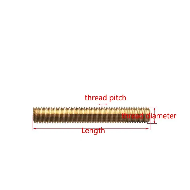 Copper Full Thread Bar Screw Brass Threaded Tooth Strip Brass Strip Screw Rod M2 M2.5 M3 M4 M5 M6~ M12 Length 200/230/250/500mm
