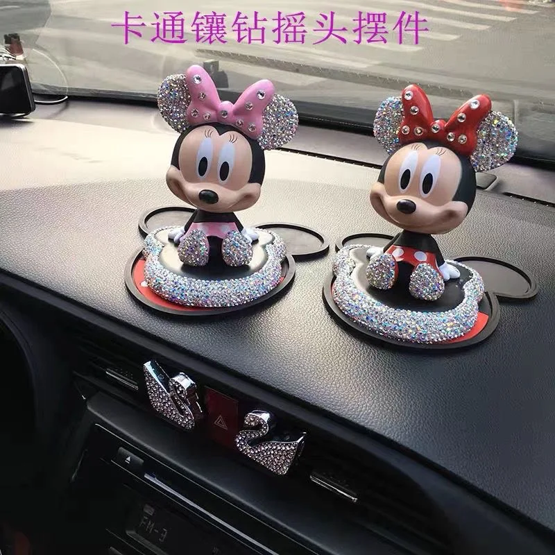 Disney Mickey Mouse Minnie Actiefiguur Cartoon Diamant Inlay Pop Model Kawaii Mickey Sculptuur Desktop Auto Ornamenten Decor