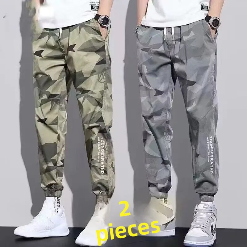 Men's Casual Camouflage Trousers Fall Season Breathable Loose Fit Workwear Quick Dry Elastic Cuffed Long Pants Youthful Vitality