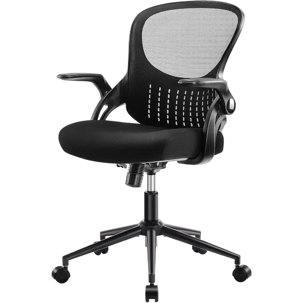 

Ergonomic Mid-Back Office Computer Gaming Desk Chair, with Flip-up Arms, Comfortable Lumbar Support, Comfy Arms for Home, Black