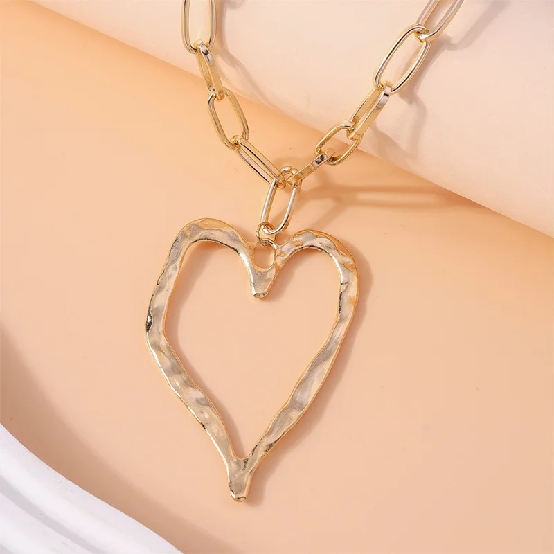 Aihua Punk Große Herz Anhänger Halskette für Frauen Gold Farbe Metall Link Kette Choker Auf Den Hals Unisex Neue Party Schmuck Geschenke – Detail 7